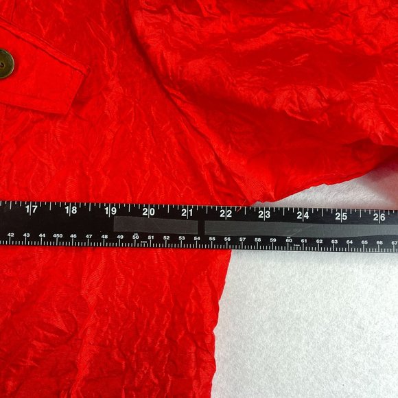 CHICOS Womens L Red Crinkle Jacket Button Up Zip Pockets Lightweight 3/4 Sleeves - Picture 10 of 11